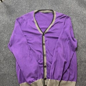 Sean John Sweater Mens 2XL Purple V Neck Cardigan Button Front Pockets